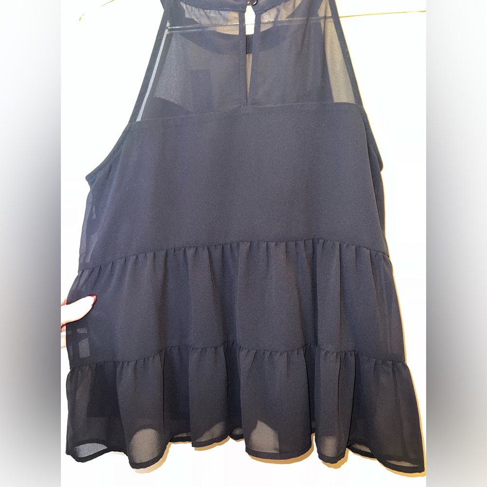 Monteau Black Tiered Chiffon Halter Tank Top Small NWT Sheer Back - Picture 4 of 6